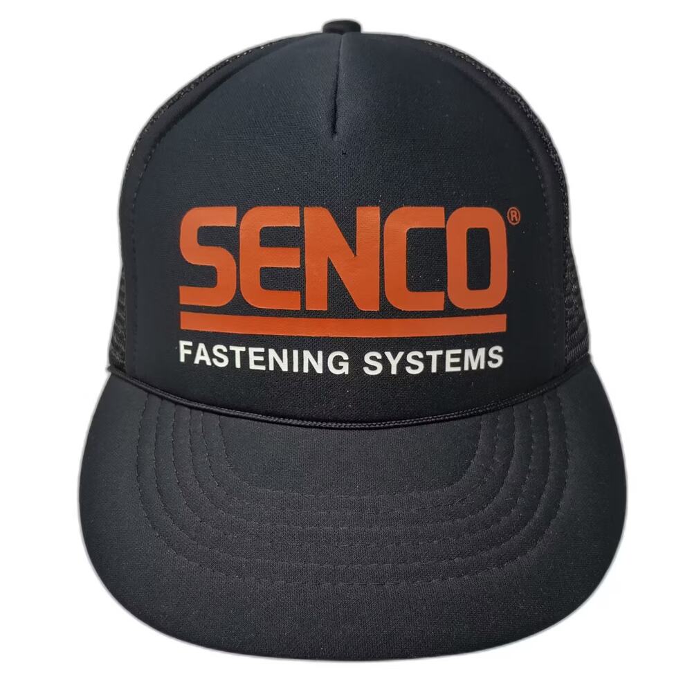 Capital Trucker Hat Black Orange OS Senco Fastening Systems Adjustable Mesh